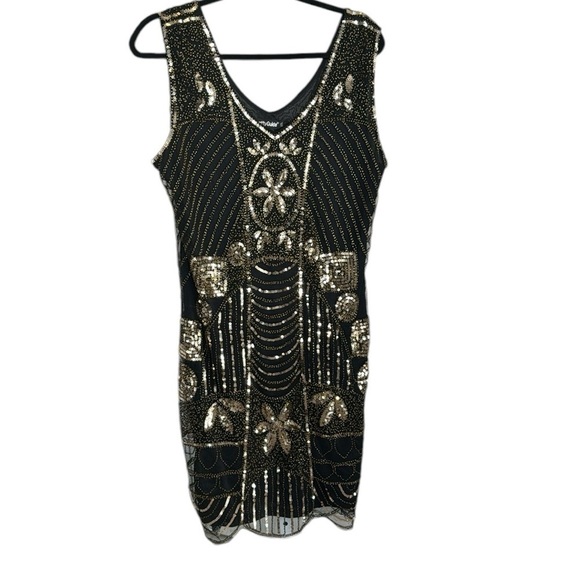 Pretty Guide Black and Gold Sequin tank dress XXL new year holiday formal - Picture 1 of 15